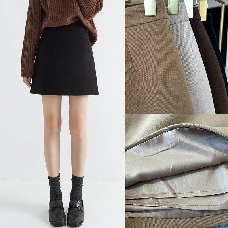 毛呢短裙女秋冬款高腰A字百搭气质小个子穿搭显瘦休闲时尚半身裙