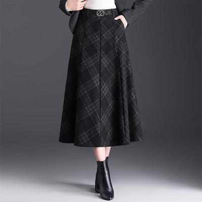 复古毛呢格子半身裙女高腰显瘦气质2026中长裙冬季新款中长A字裙