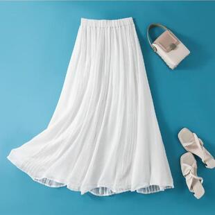 乔琪真丝a字裙8姆米桑蚕丝半身裙拼接重工纯色松紧腰大摆飘逸裙子