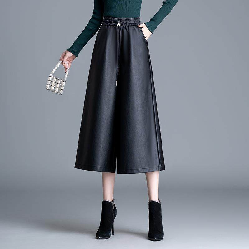 PU皮坠感阔腿皮裤女2024秋冬新款显瘦大脚裤宽松高腰七分休闲裤子,女装/女士精品,休闲裤,淘宝优惠券,粉丝福利购,淘宝优惠卷