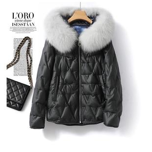 海宁绵羊皮羽绒服女短款保暖狐狸毛大毛领高端白鸭绒显瘦皮草外套