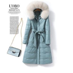 海宁绵羊皮羽绒服女中长款狐狸毛皮草连帽2025冬季新皮皮衣外套