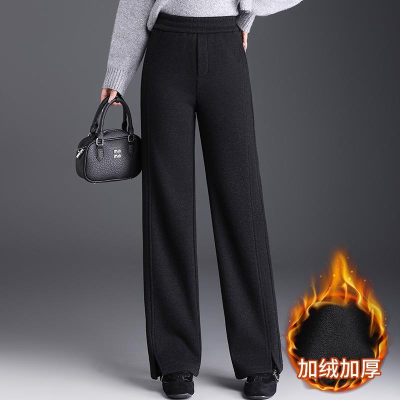 今年流行爆款羊毛呢阔腿裤女秋冬新款高腰女裤加绒加厚休闲直筒裤