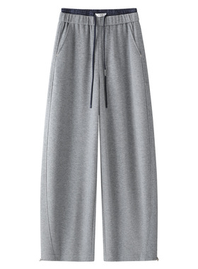 灰色休闲哈伦裤女秋季运动系绳显瘦宽松小个子阔腿弯刀裤休闲裤