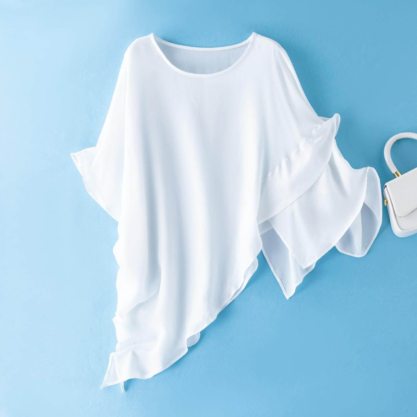 夏天遮阳女纯色夏季白色桑蚕丝外搭披风真丝斗篷气质防晒衫85172