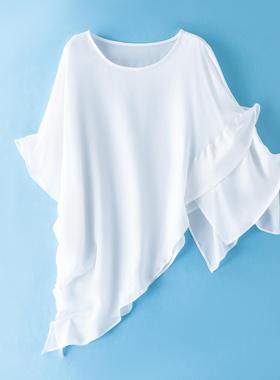夏天遮阳女纯色夏季白色桑蚕丝外搭披风真丝斗篷气质防晒衫85172