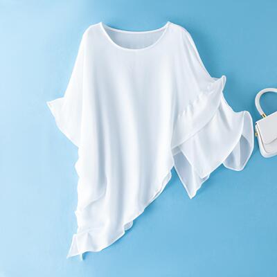 夏天遮阳女纯色夏季白色桑蚕丝外搭披风真丝斗篷气质防晒衫85172