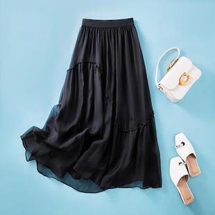 2026新款女气质大摆a字裙粉色半身长裙飘逸真丝半身裙桑蚕丝夏季