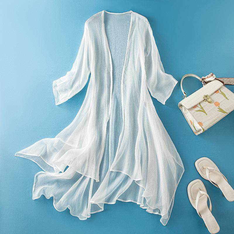 原创薄款防晒衣外套长袖纯色真丝开衫女桑蚕丝 空调衫遮阳85041