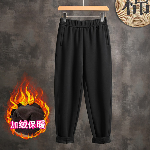 黑色加绒加厚休闲裤子女士高端大气上档次加绒版型好的小个子裤子