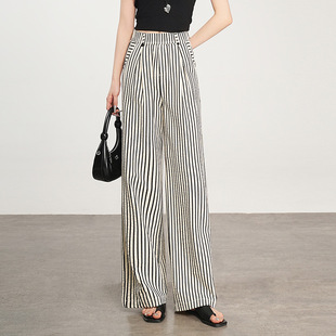 条纹阔腿裤年春季直筒裤宽松休闲裤气质女装长裤KDFY-39320-Y高腰