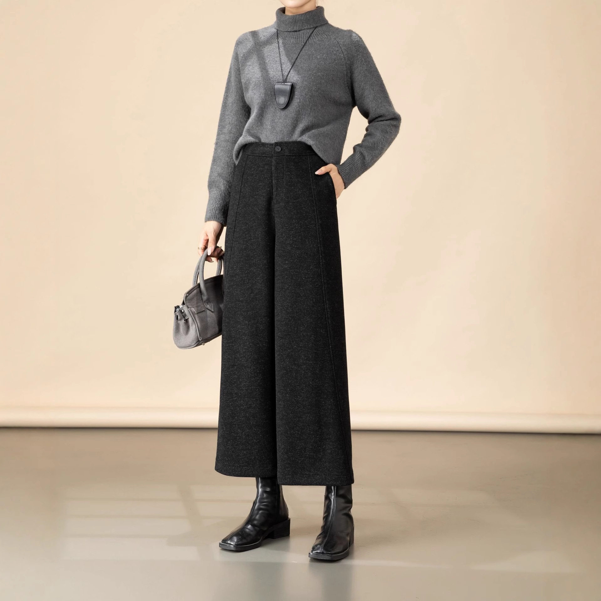 高腰通勤风醋酸羊毛呢裤休闲裤