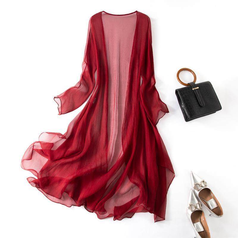 原创薄款防晒衣外套长袖纯色真丝开衫女桑蚕丝 空调衫遮阳85041