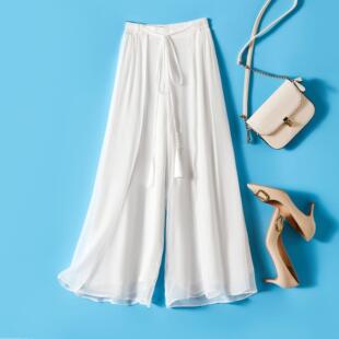 真丝流苏长裤 薄款 网红女夏松紧腰休闲裤 百搭阔腿裤 8503 时尚