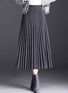 秋冬季毛呢半身裙百褶裙松紧高腰厚款字裙中长裙JYX-6960-Z1926