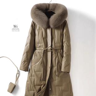 海宁绵羊皮羽绒服女中长款狐狸毛皮草连帽2025冬季新皮皮衣外套