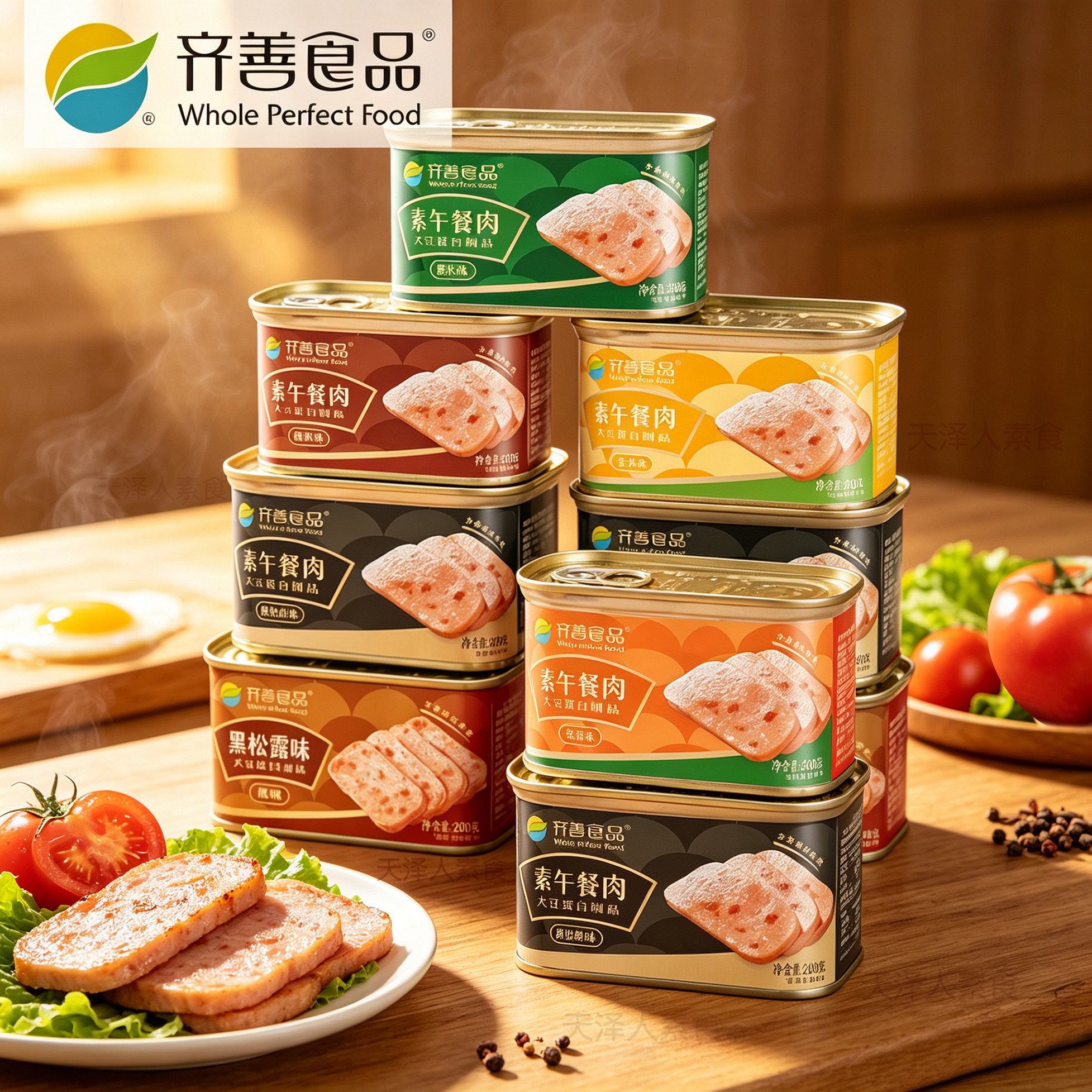 齐善素食午餐肉200g培根味玉米糯米黑松露黑椒火腿三明治纯素即食