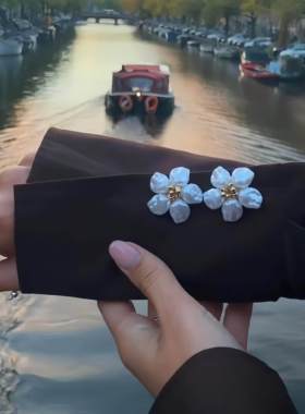 法式珍珠袖扣女轻奢衬衫纽扣盖免打孔固定器小众设计感花朵纽扣套