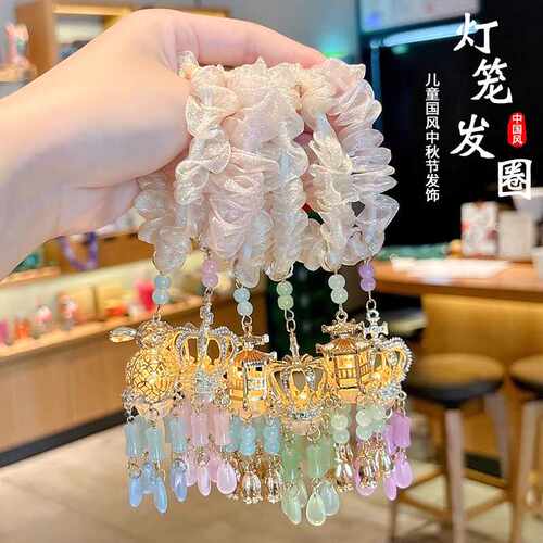 发光灯笼发圈2025新款中秋节儿童古风丸子头发绳小女孩不伤发头绳