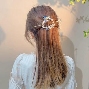 青花瓷~新中式古风发簪女后脑勺高级感盘发发钗簪子半扎旗袍汉服