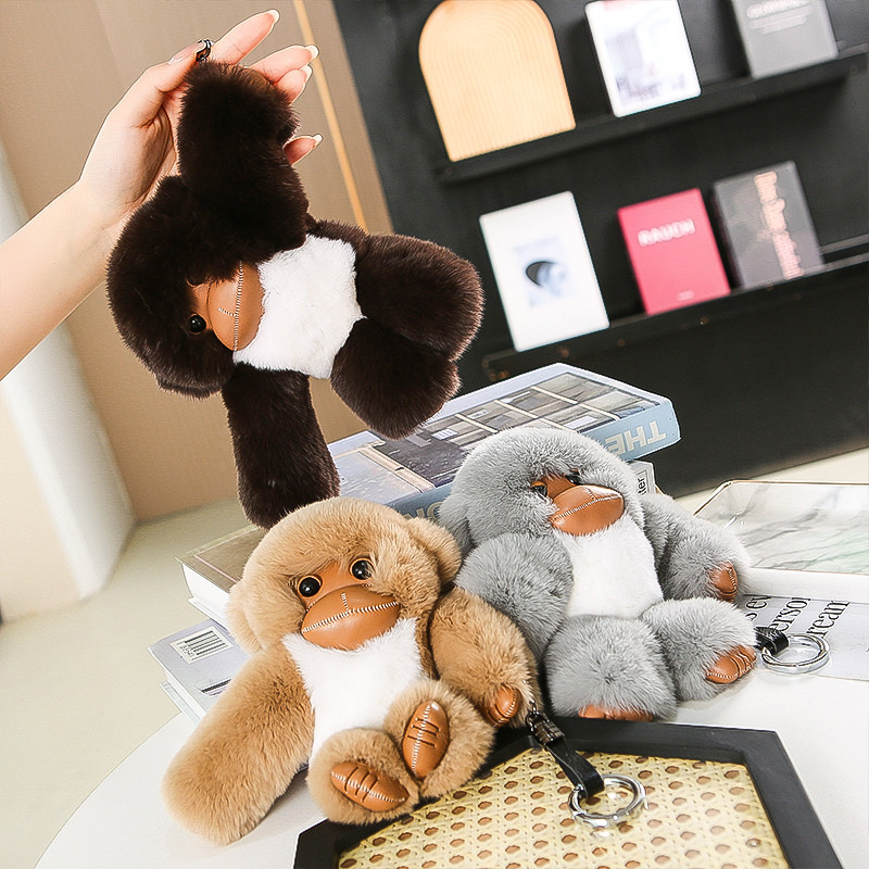 【可爱小猴子】真獭兔毛汽车钥匙扣挂件ins网红毛绒公仔包包挂饰