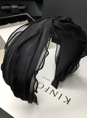 网纱发箍女宽边日韩欧根纱头箍黑色纯色简约气质发卡洋气时尚发窟