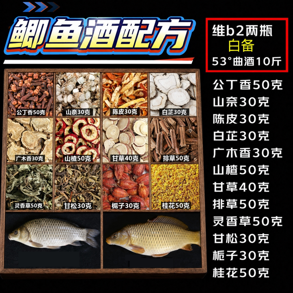 鲫鱼酒鲤鱼酒公丁香山奈陈皮白芷广木香排草灵香草甘松栀子桂花