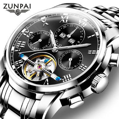 新款男品牌手表表表全自动机械手夜光时尚钢带陀飞轮日历国产腕表