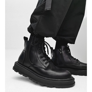 黑色ins马丁靴男款秋冬英伦风真皮复古拉链厚底短靴韩版高帮皮鞋