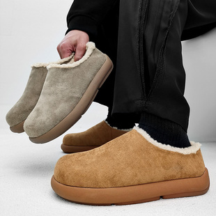冬季加绒小土豆勃肯鞋男情侣穆勒棉鞋一脚蹬包头毛毛半拖鞋雪地靴