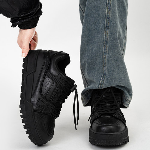 黑武士7cm隐形增高鞋男女小众高街厚底胖丁面包鞋情侣休闲小白鞋