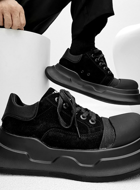 小众黑色米奇大头鞋男潮牌黑武士高级感厚底板鞋女情侣增高丑萌鞋