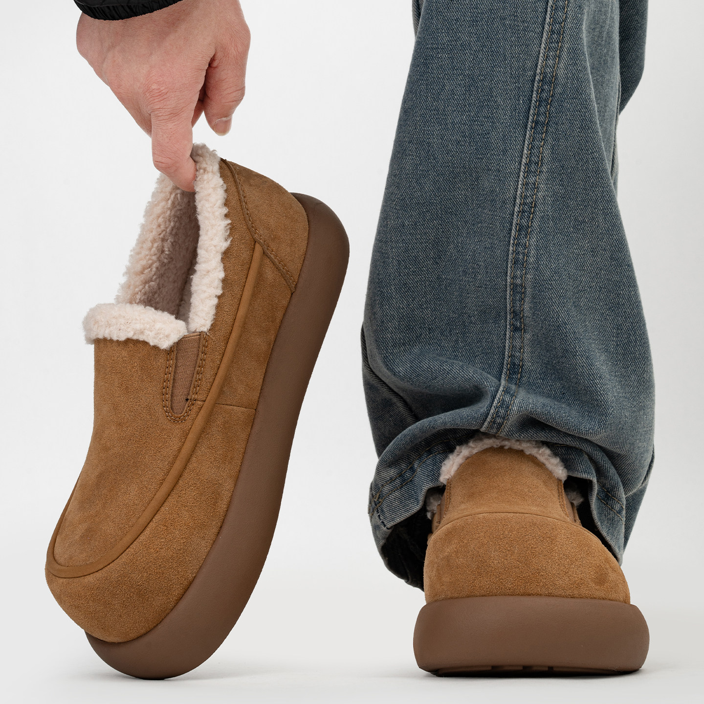 冬季加绒厚底大头乐福鞋男一脚蹬保暖毛毛棉鞋全包增高勃肯雪地靴,流行男鞋,棉鞋,淘宝优惠券,粉丝福利购,淘宝优惠卷