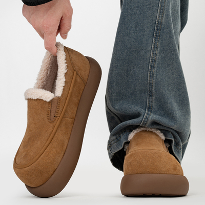 冬季加绒厚底大头乐福鞋男一脚蹬保暖毛毛棉鞋全包增高勃肯雪地靴