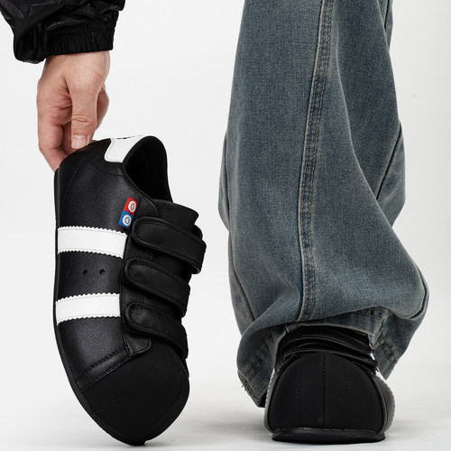 贝壳头魔术贴丑萌鞋男女情侣款隐形内增高复古德训鞋休闲大头板鞋