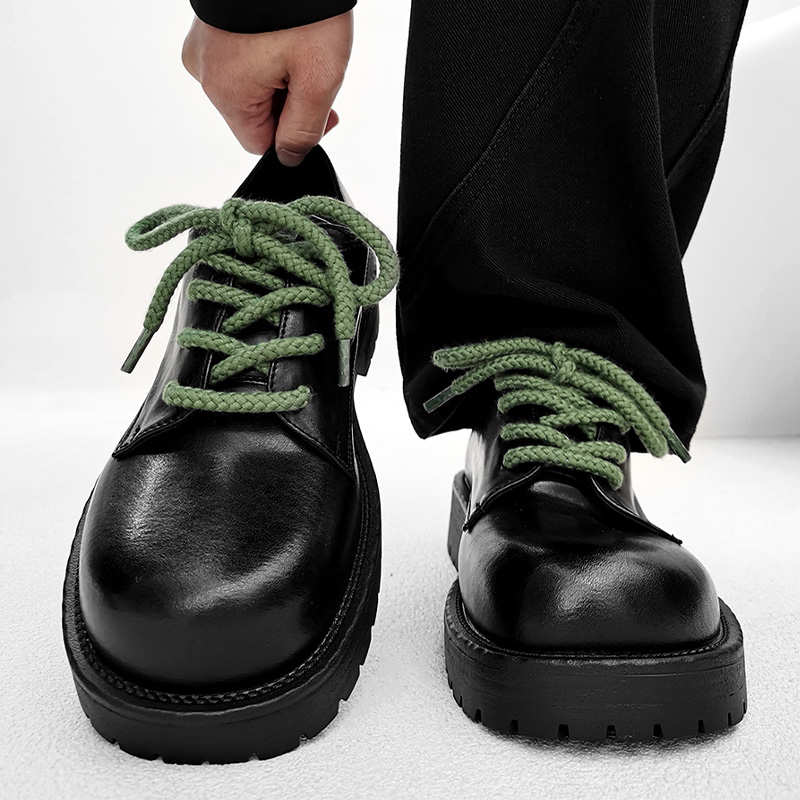 巴黎通勤短脸米奇大头德比鞋小众厚底增高丑萌胖头皮鞋黑色德训鞋