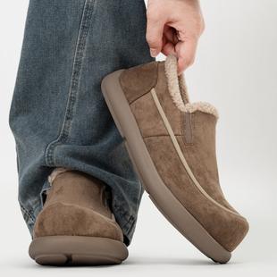 冬季加绒一脚蹬软底乐福鞋男加厚保暖毛毛棉鞋大头复古勃肯雪地靴