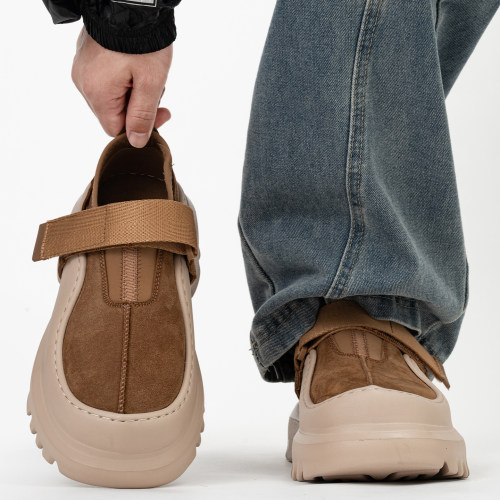 户外休闲袋鼠勃肯鞋男潮牌魔术贴厚底大头鞋情侣增高包头穆勒鞋女