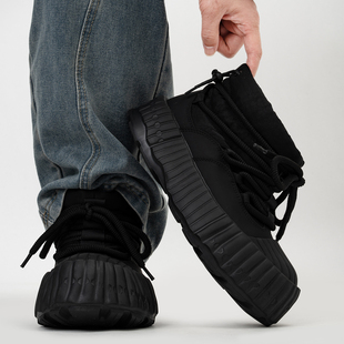 黑武士贝壳头雪地靴男冬季加绒保暖高帮厚底棉鞋增高大头面包板鞋