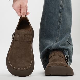 全包搭扣小土豆勃肯鞋男复古大头一脚蹬厚底乐福鞋休闲增高懒人鞋