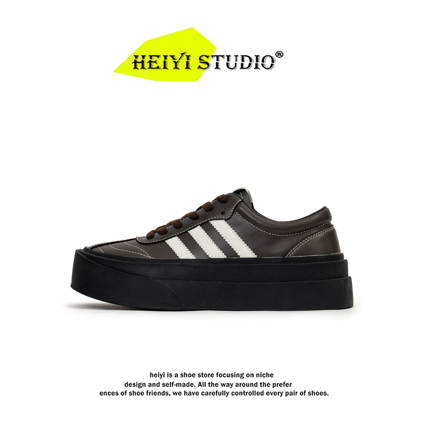 厚底三条杠德训鞋男美式复古增高大头板鞋休闲运动百搭松糕小白鞋