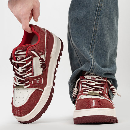 红色帆布7cm隐形增高鞋男女小众运动休闲板鞋春夏情侣厚底面包鞋