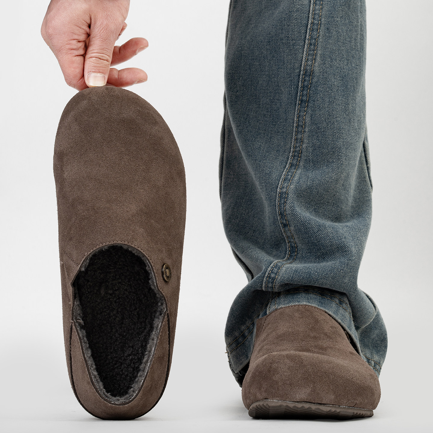 全包复古软底勃肯鞋男冬季加绒保暖棉鞋薄底一脚蹬懒人大头乐福鞋,流行男鞋,软木鞋/勃肯鞋,淘宝优惠券,粉丝福利购,淘宝优惠卷