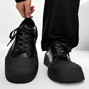 黑武士弧月系列板鞋男潮小众通勤翘头厚底德比鞋美式增高大头鞋女