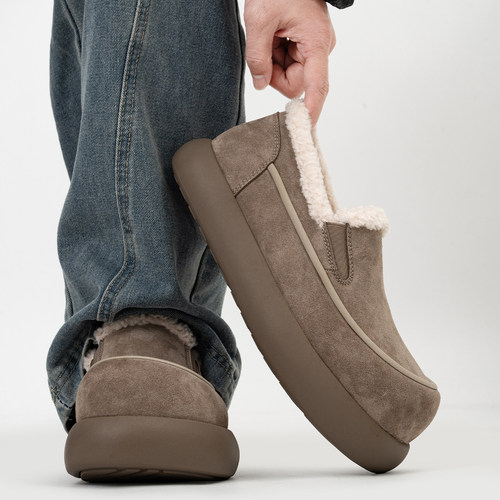 厚底大头乐福鞋男冬季加绒一脚蹬保暖毛毛棉鞋全包增高勃肯雪地靴