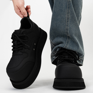 黑武士8cm隐形增高板鞋男潮牌大头米奇松糕鞋哑光厚底休闲面包鞋