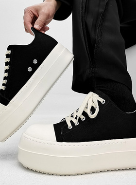 美式RO厚底帆布鞋男潮小众复古松糕大头板鞋情侣通勤增高德比鞋女