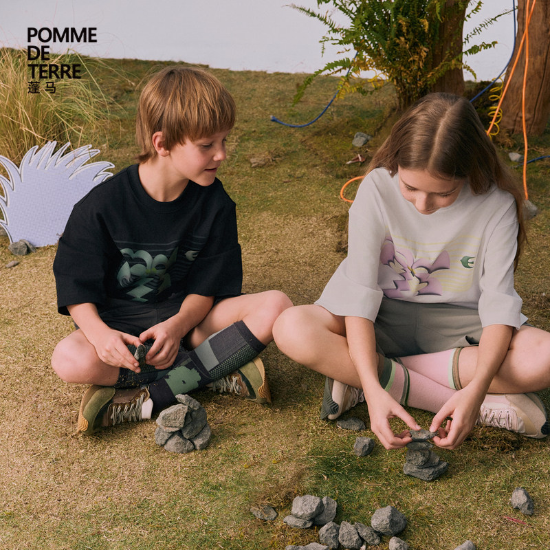 [毛怪]蓬马大童T恤短袖棉电子印花春夏装男女儿童pomme de terre