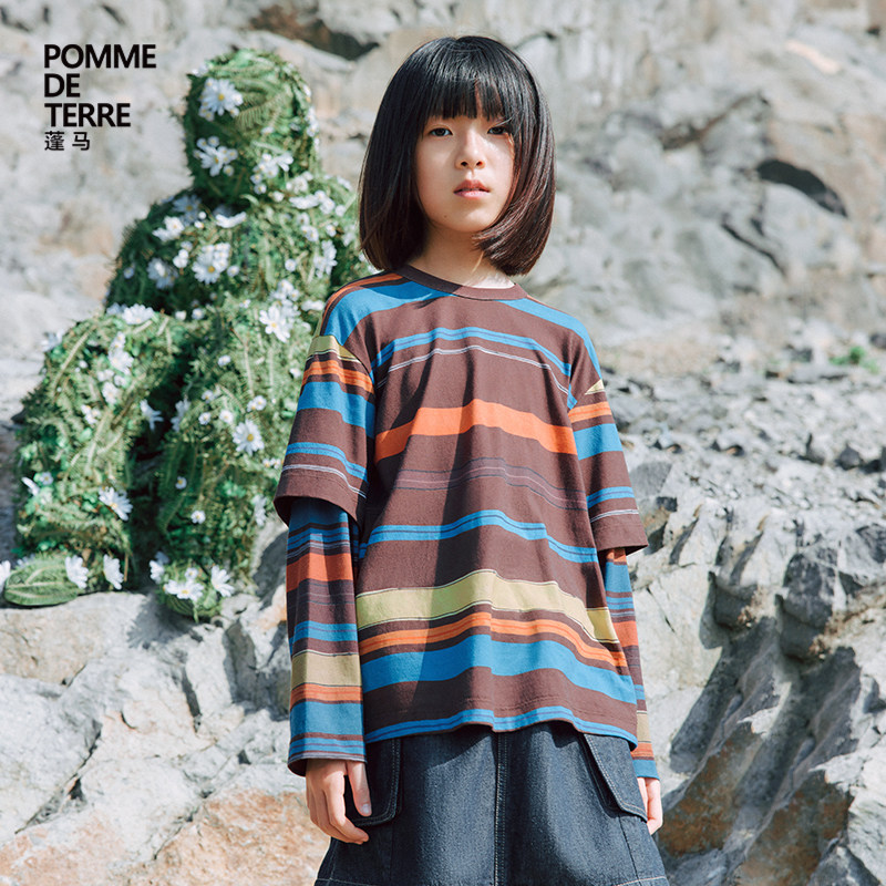 [新款]蓬马大童T恤棉质条纹假两件25秋装男女儿童pomme de terre,童装/婴儿装/亲子装,T恤,淘宝优惠券,粉丝福利购,淘宝优惠卷