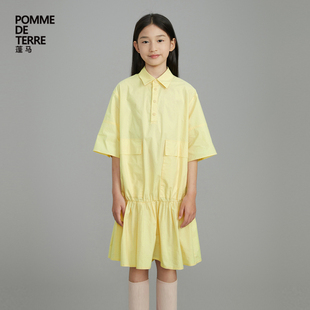 蓬马大童连衣裙中袖polo衫棉弹力府绸春夏装女儿童pomme de terre